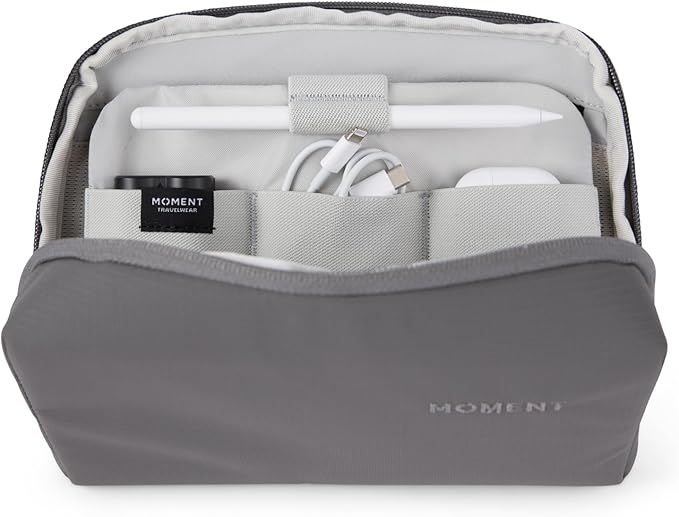 Moment Everything Tech Organizer – Water-Resistant Travel Pouch for Cables, Chargers & Accessories | Regular & Mini Sizes (Gray, Regular)