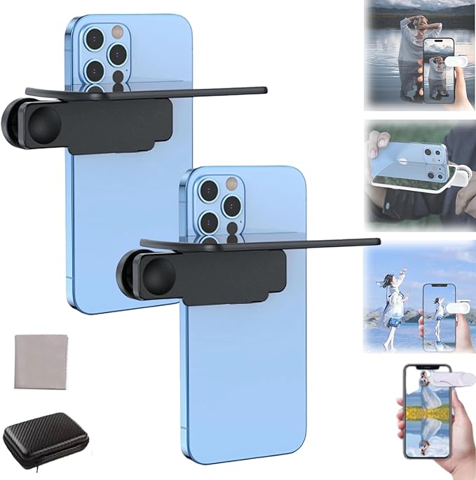 Smartphone Camera Mirror Reflection Clip Kit, Mirror Reflection Clip - Capture Stunning Reflections Instantly, Adjustable HD Glass Smartphone Photography Flip Mirror (Black*2)