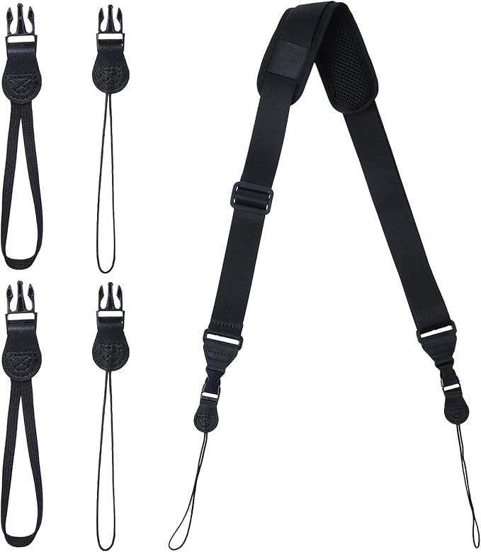 Shoulder Strap with Pad, 2 Sets of Quick Release Buckles, Durable Nylon Neck Portable Lanyard, Camera Strap for Camera, Tablet, Laptop, Binocular, Luggage Bag, Black