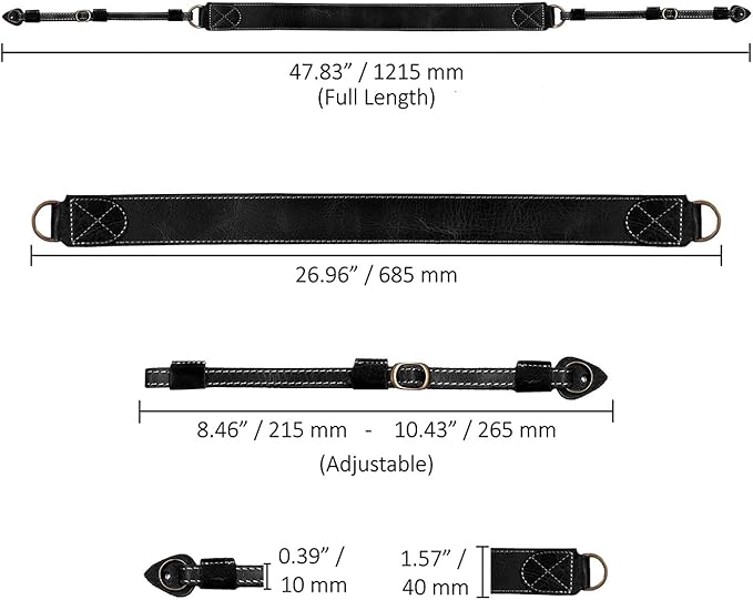 MegaGear SLR, DSLR Sierra Series Genuine Leather Camera Shoulder or Neck Strap, Black