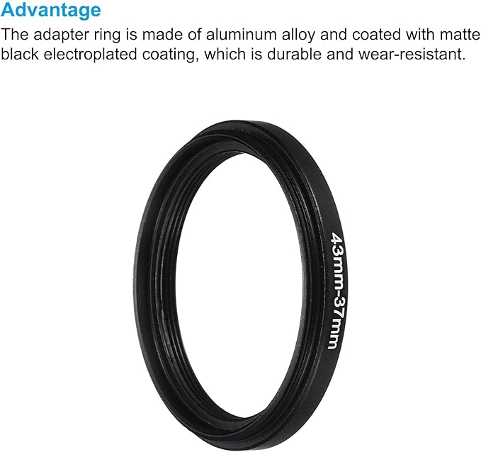PATIKIL 43mm-37mm Metal Step Down Ring with Cleaning Cloth, 2 Pack Camera Lens Filter Adapter Ring Aluminum Filter Adapter Ring for Camera Lenses Hood, Black