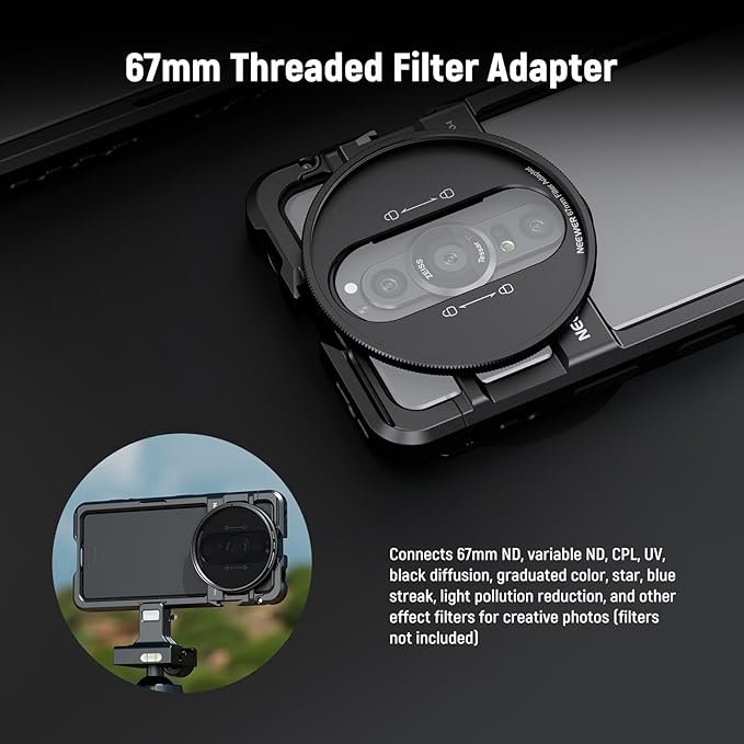 NEEWER Xperia PRO-I Cage, Quick Release Video Rig Case Phone Stabilizer Holder for Recording Filming, 67mm Filter Adapter, 17mm Lens Backplate, T Mount Backplate Compatible with Moment Sony, PA086