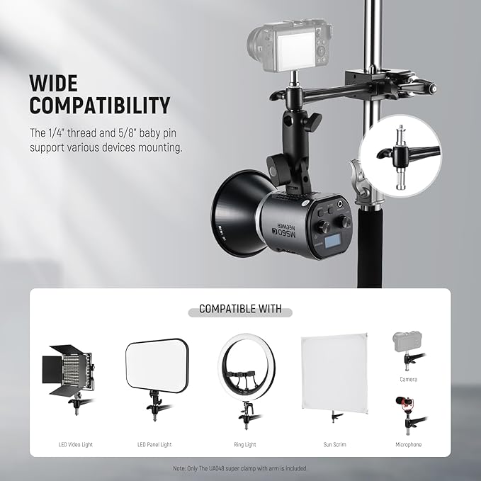 NEEWER Super Clamp with 6" Extension Arm, 5/8" Stud, 2.4" Jaw Grip Heavy Duty Crab Pole Clamp for Round Pipe Flat Surface,for Photography Studio Camera Lighting Mounting, Max Load 33lb/15kg