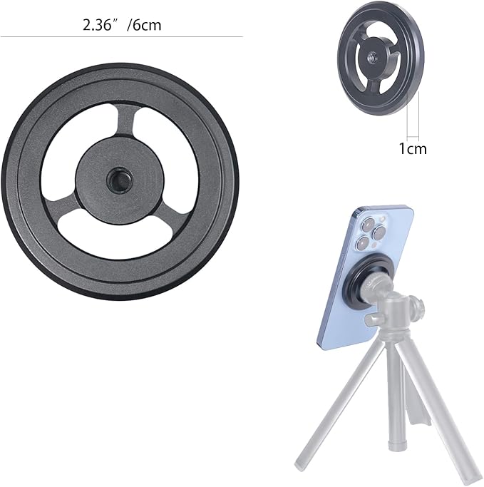Magnetic Phone Tripod Mount Adapter for Magsafe, with 1/4” Screw and Magnetic Ring Compatible with iPhone 17/16/15/14/13...Samsung, Almost All Cellphones Live, Broadcast Tripod..