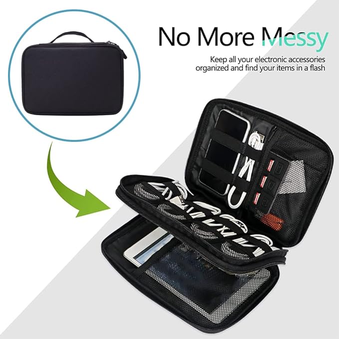 Milisten Electronic Accessories Case Double Layer Travel Tech Organizer Portable Storage Bag for Usb Cables Chargers Power Bank 9.25X6.69X3.14 Inches