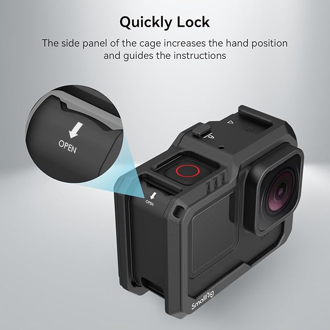 SmallRig Hero 13 / Hero12 / Hero11 / Hero 10 / Hero 9 Black Cage for GoPro, with 2 Cold Shoe Mount for GoPro Light Mod and Common Microphone, Led Video Light - 3083C