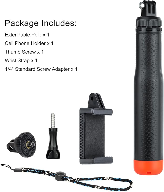 Multi-use Handheld, extendable Selfie monopod, Portable Tripod, and Floating Device for GoPro Hero 3, 3+, 4,5,6,7,8, 9, 10, 11, 12, 13 Session, 2018, Cell Phones and Other Digital Cameras/cams