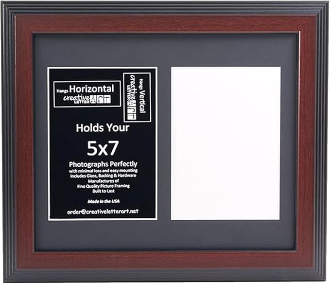Creative Letter Art 2 Opening Mahogany Picture Frame with Glass to hold 5 by 7 inch Photographs including 10x12-inch Black Mat Collage