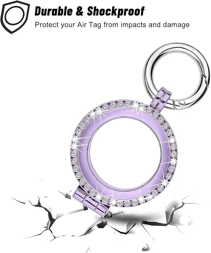 Case Compatible for Apple Air Tag, AirTag Diamond Rhinestone Bling Keychain Cover, Metal Protective Holder for Air Tag Accessories (Purple)