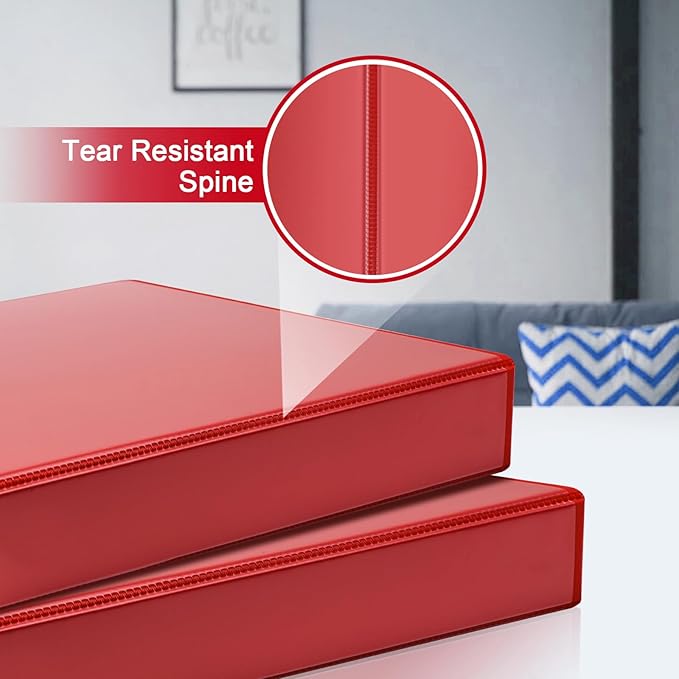 COMIX Sturdy 3 Ring Binder 2 inch with Clear View Cover, 2" Slant-D Ring View Binder Holds 500 Sheets of US Letter Size Paper, 6 Pack (Red)
