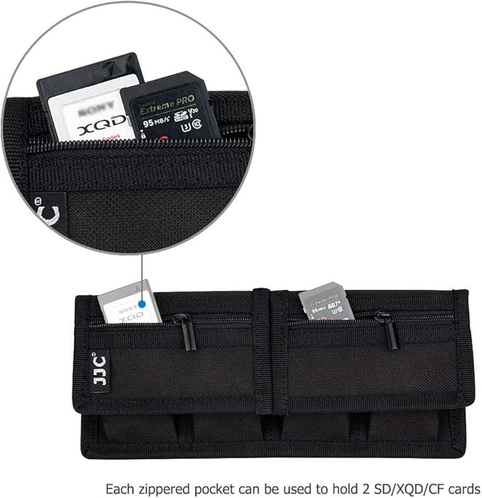 Camera Battery Pouch Holder Case for 4 PCS Sony NP-F550 NP-FW50 NP-FZ100 NP-BX1 Canon LP-E6 LP-E8 LP-E10 LP-E12 LP-E17 Fuji NP-W126 Nikon EN-EL14 EN-EL15 with Zipped Pocket to Store SD TF XQD CF Cards