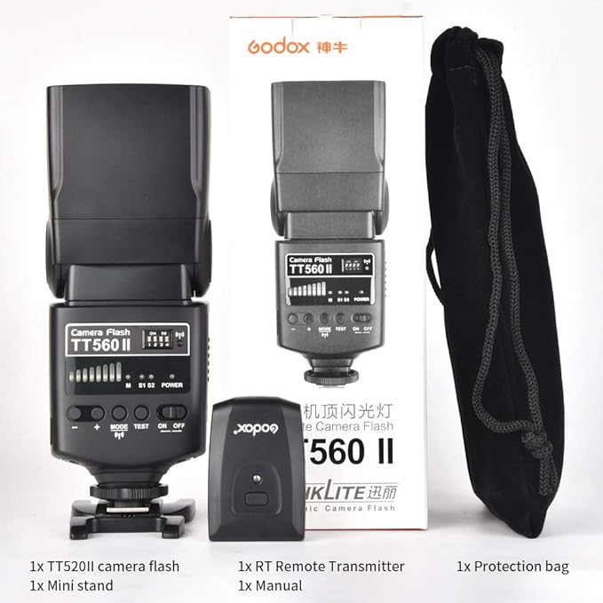 Godox Wireless 433MHz GN38 Camera Flash Speedlite with Built-in Receiver with RT Transmitter Compatible for Canon Nikon Sony Olympus Pentax Fuji DSLR Cameras with Diffuser + Filters