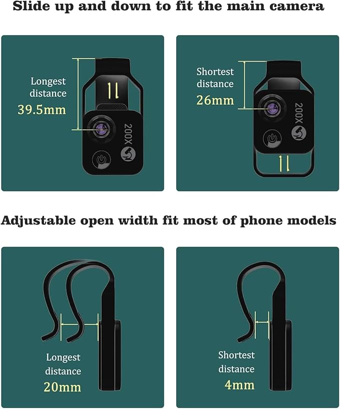 FLEXMAN 200X Phone Pocket Microscope with CPL Lens, USB Rechargeable Portable Digital Microscope Camera Attachments with Universal Phone Clip for Smartphones, Gardener, Watch, Jewelry(Black)