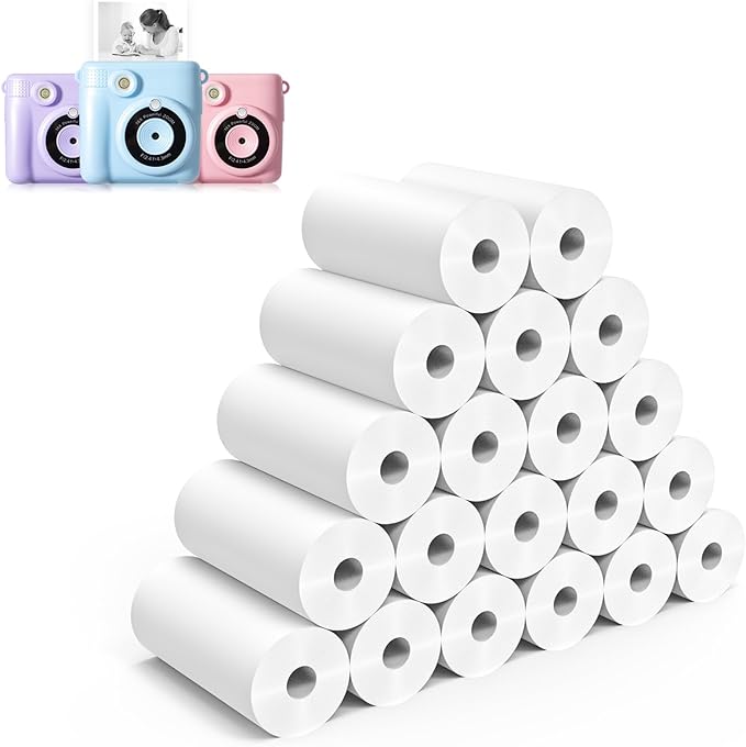 20 Rolls Instant Print Camera for Kids Refill Print Paper - Hikkon Thermal Print Paper Rolls Photo Print HD Printing for Most Kids Instant Camera(White)