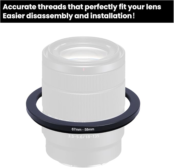 Metal Step Down Ring Filter Adapter - 67mm to 58mm - Metal Ring Step Down Rings Adapter Filter Compatible with All 58mm UV, CPL, ND, Lens Hood, Threaded Lens ect