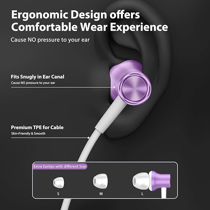 Jiunai USB C Headphones for iPhone 17 Pro Max Type C Wired Earbuds with Mic in Ear Magnetic Noise Isolation Stereo AUX Audio Corded Earphones for Samsung S26 S25 iPhone 16 15 for iPad Pixel 10 Purple