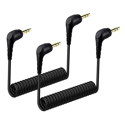weishan 2-Pack 3.5mm Microphone Cable Compatible with DJI Mic Mini & Hollyland Lark M2S Wireless Microphone Receiver, Coiled Dual 3.5mm TRS Patch Cable Audio Mic Cord for DSLR Cameras