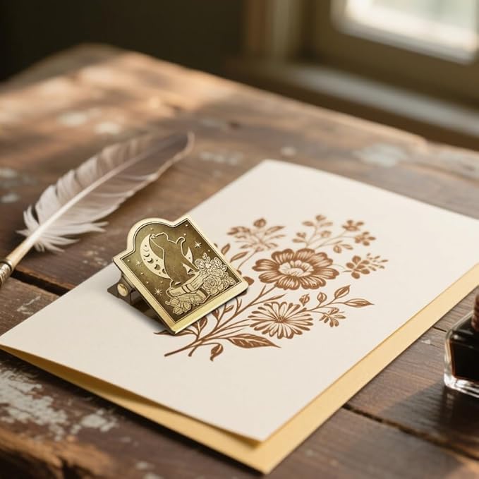 ANATTASOUL Journal Clip Vintage Cat and Moon Metal Brass Clips, Decorative Heavy Duty Journal Page Holder Clips for Book, Paper, Bookmark