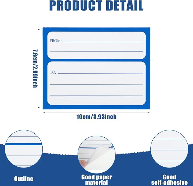 250 Pieces 3 x 4 Inch from/to Address Mailing Labels Self Adhesive Mailing Labels Stickers Return Postage Address for Package School, Home, Office (Blue)