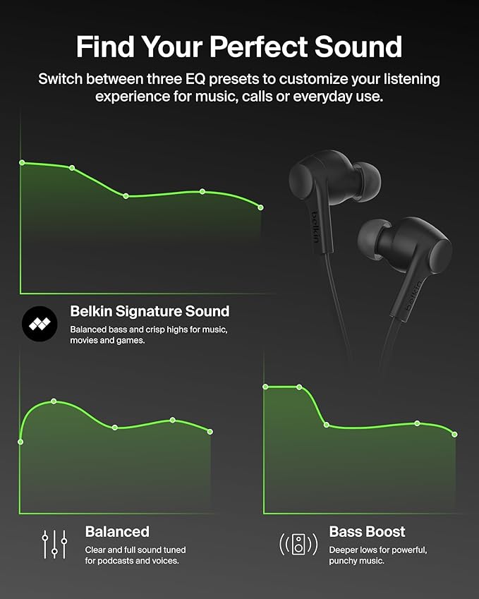 Belkin SoundForm Active Noise Cancelling Earbuds Wired with USB C Connector, IPX5-Rated, in-Ear Earphones w/Microphone for iPhone 17/16/15, iPad mini, Galaxy S25, Google Pixel 10, & More - Black