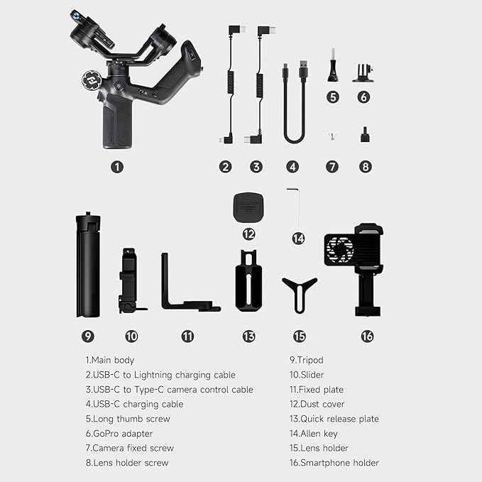 FeiyuTech SCORP Mini-3-Pro Gimbal Stabilizer for Camera, Mirrorless/Compact/Action Cameras,Smartphone,18m AI Tracking,Detachable Remote Handle, 3-Axis Handheld Stabilizer for Sony/Canon,4.4lbs Payload