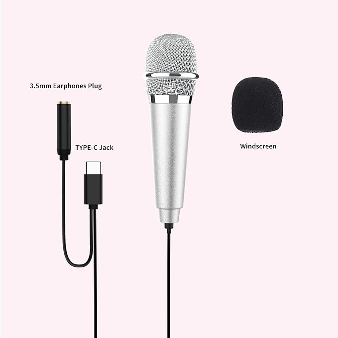 USB C Mini Karaoke Microphone for Android Phone, Laptop, Tablets Small ASMR Microphone for Voice Video Recording Singing, Vlogging, Podcasting YouTube (1 PCS Rose Golden)