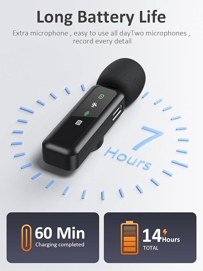USB C Wireless Lavalier Microphone for iPhone 15/16, Mini Lav LED Mic for Android Phone with Noise Cancelling, Lapel Podcast Microphone for Tiktok Content Creator Video Recording, Streaming, Vlogging