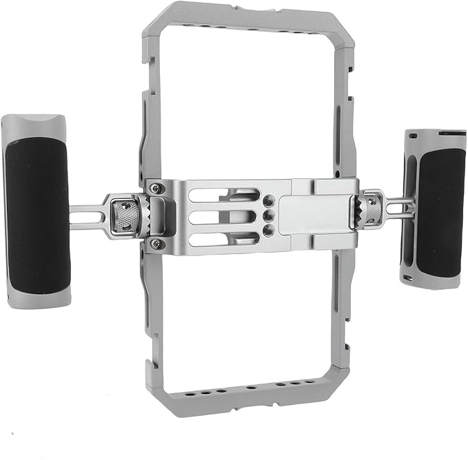 Bewinner Phone Video Rig Cage Stabilizer with Double Handed Grip, Ergonomic Silicone Handles & Multiple 1/4" Mounts for Smartphones 2.5-3.4 Inches