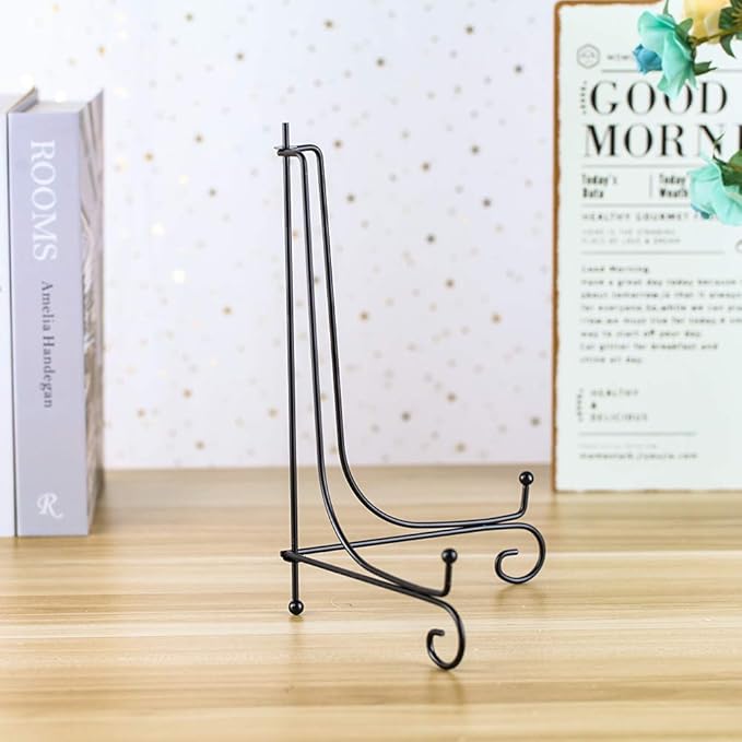 (4 Pack) Iron Display Stand, Black Iron Easel Plate Display Photo Holder Stand, Displays Picture Frames,Decorative Plates and Art 10 Inch