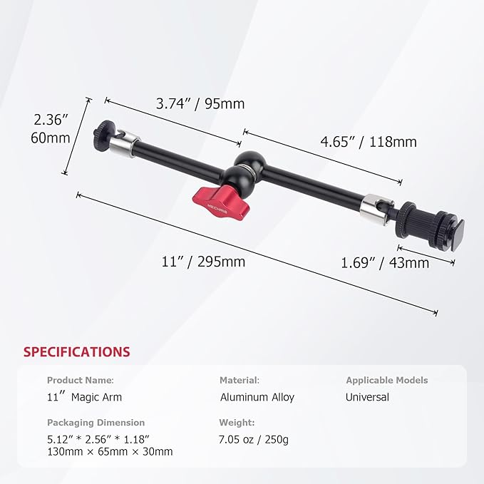 11" Pro Cold Shoe Magic Arm, Extra-Long Adjustable Friction Arm with 1/4" Screw for Teleprompter, Ring Light, Camera Rig – Live Stream Filmaking-87003