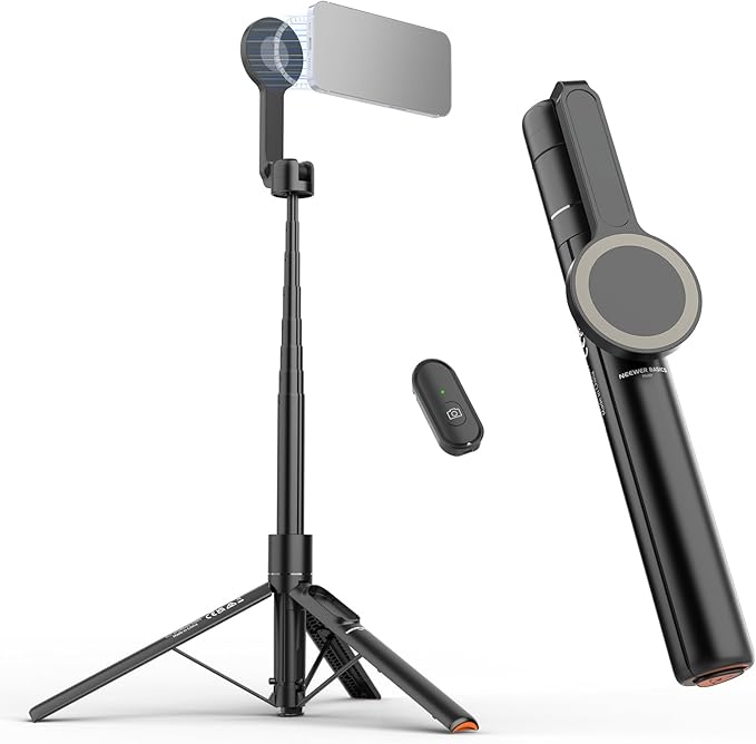NEEWER Basics 5.48' Magnetic Selfie Stick Tripod Compatible with MagSafe iPhone Android, Portable Travel Cell Phone Stand with Remote, One Button Unfold for Vlog Video Recording Streaming, PA989