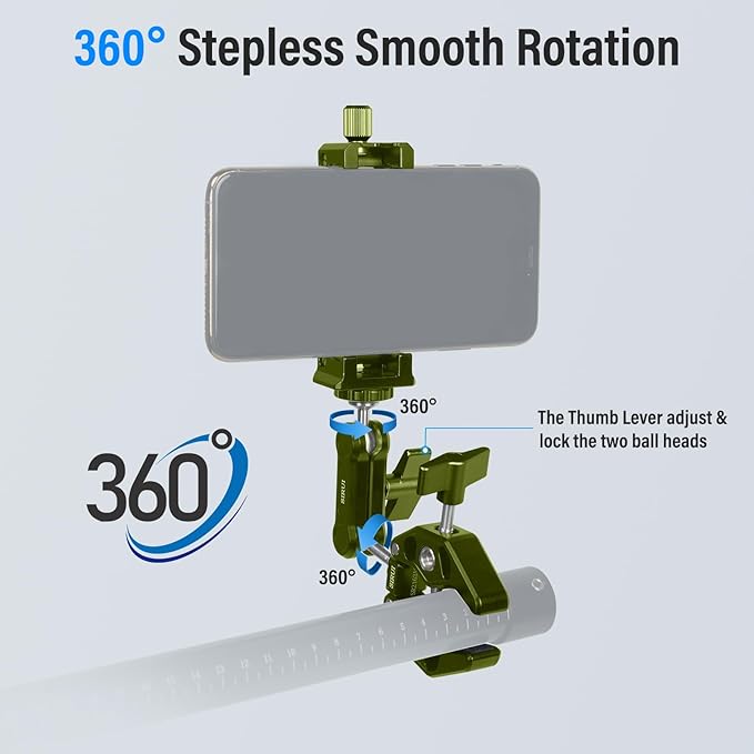 SIRUI Articulating Camera Mount Clamp with Phone Holder, Magic Arm Super Clamp with 1/4"-20 Thread and 3/8"-16 Locating Hole for ARRI, Ball Head Mount for Monitor and Bicycle, MA-G, Green