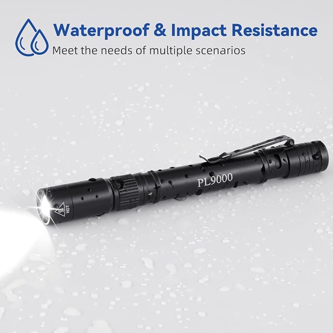 2Pack Pen Flashlight Rechargeable PL9000, 5Mode Bright Pen Light Flashlight High Lumens, Waterproof Pocket Flashlights, EDC Adjustable Tactical Flash Light, LED Small Lights with Clip for Emergencies