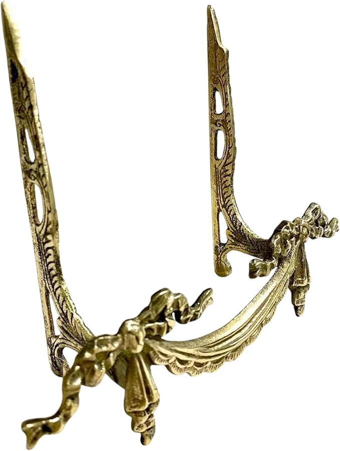 Solid Brass Plate Display Holder – Set of 2 – Vintage Decorative Tabletop Easel Stand for Plates, Picture Frames, Books & Art