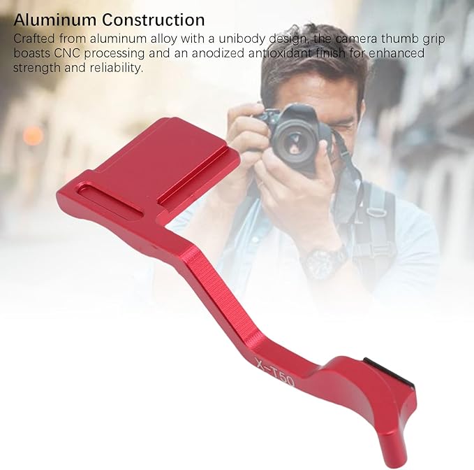 Yunir X T50 Thumb Up Grip for Fuji X T50 Camera Only,Aluminum Alloy Metal Thumb Grip with Hot Shoe Cover Protector Thumb Rest Support Holder,Not Affect The Use of XT50 Camera Buttons (Red)