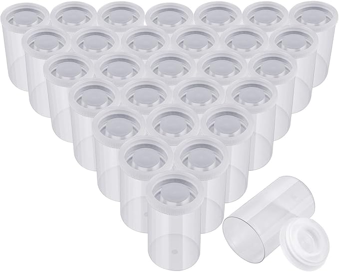 JOVITEC 30 Pieces Plastic Film Canister Holder, 35 mm Empty Camera Reel Containers, Storage Containers Case with Lids for Storing Small Accessories, Film, Keys, Coins, Art Beads (Transparent)