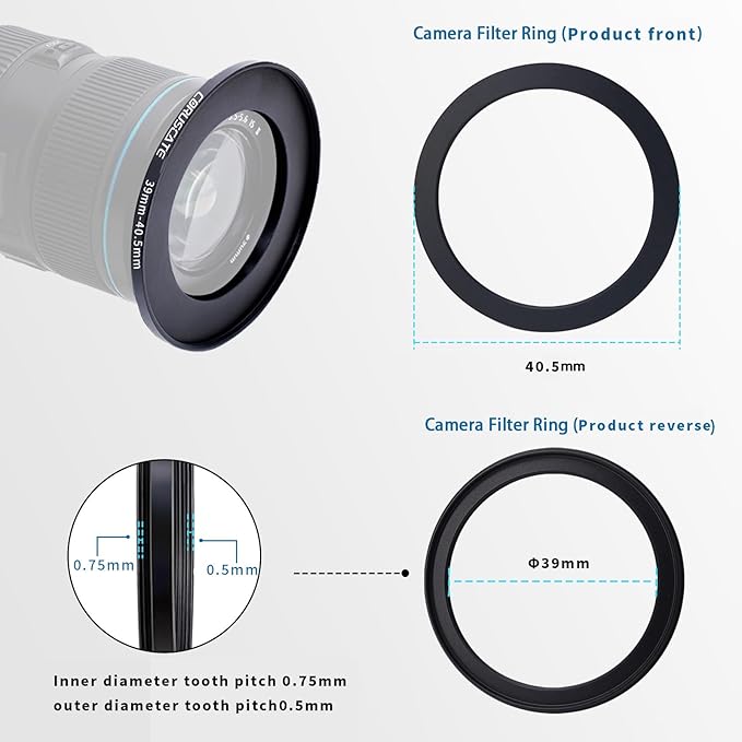 39mm to 40.5mm Camera Filter Adapter Ring,39mm-40.5mm Lens Adapter Metal Filter Rings Compatible All 39mm Size Lens and 40.5mm Thread Size Camera Accessory+1pcs Lens Cleaning Cloth