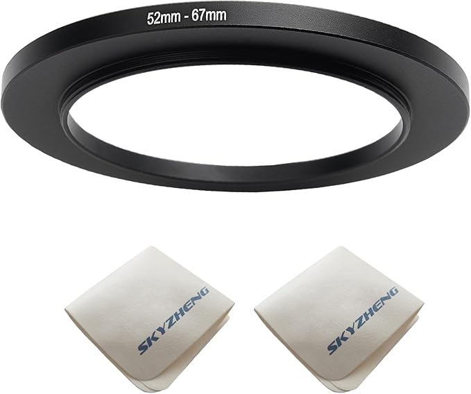52mm Lens to 67mm Camera Lens Adapter 52mm to 67mm Step Up Ring Adapter Ring for All Brands of UV ND CPL, with Premium Lens Wiping Cloth 2 Pack (52mm-67mm)
