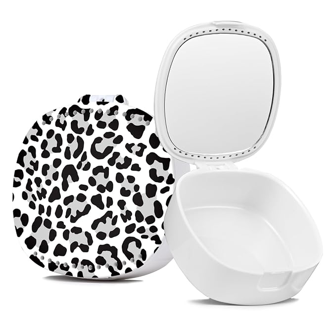 Retainer/Mouth Guard/Denture/Night Guard Case with Mirror & Ventilation Holes - Leopard Print