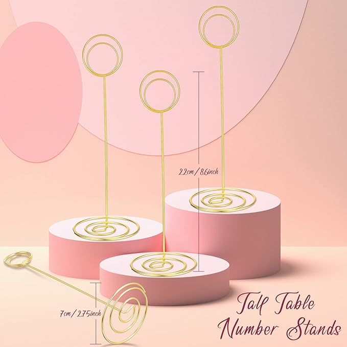 24 Pack 8.86 Inch Table Number Holder Wire Photo Holder Picture Name Menu Clips Memo Note Cards Stand for Wedding Reception Anniversary Birthday Centerpieces(Gold)
