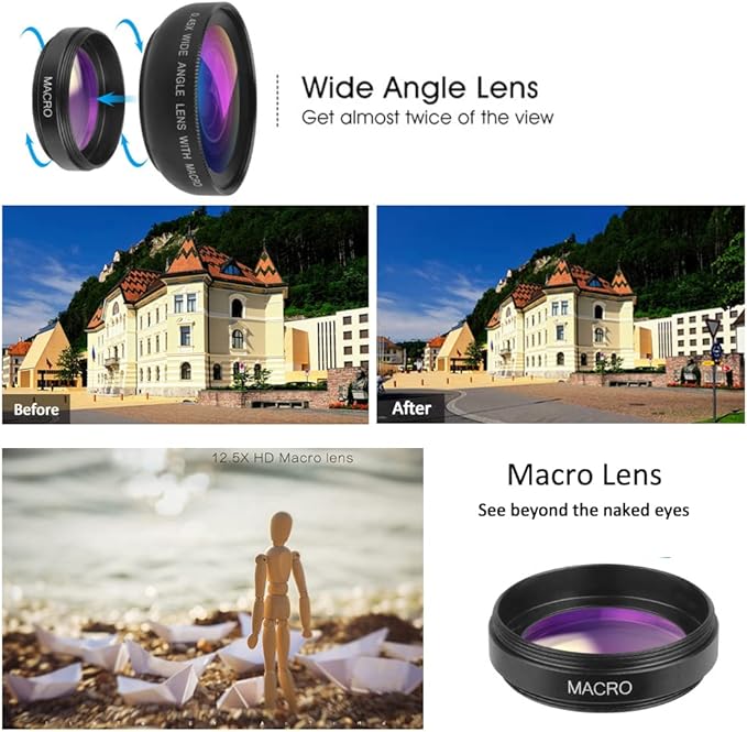 Mcoplus Cell Phone Camera Lens 2 in 1 Clip-on Lens Kit 37mm 0.45X 49UV Super Wide Angle & Macro Phone Camera Lens for iPhone and Android Smartphones Cell Phones