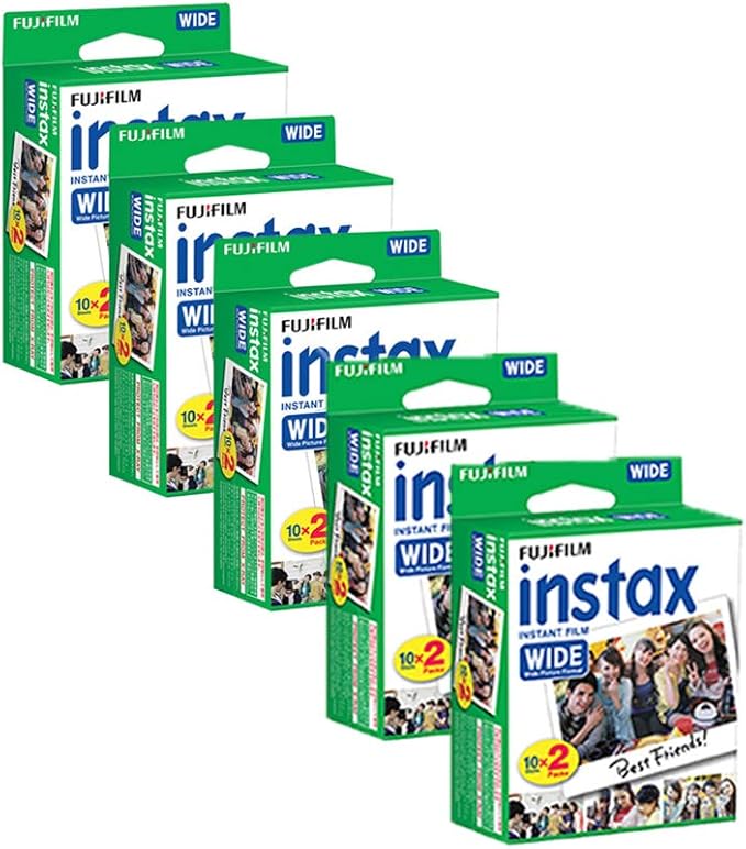 FUJIFILM INSTAX Wide Instant Film Bundle with Plastic Photo Frames (Blue, Green, Pink, Yellow & Purple â€“ Deluxe Bundle (100 Film)