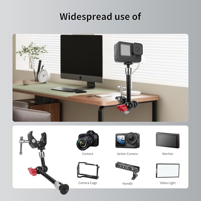 9" Magic Arm Clamp Kit with Cold Shoe Phone Holder & Tripod Mount Adapter | Versatile Mount for DSLR, Monitor, Lights, Phone, Action Cameras