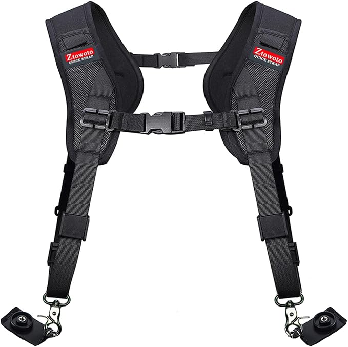 ztowoto Double Shoulder Camera Strap Harness Quick Release Adjustable Dual Camera Tether Strap for DSLR SLR Camera (focus)