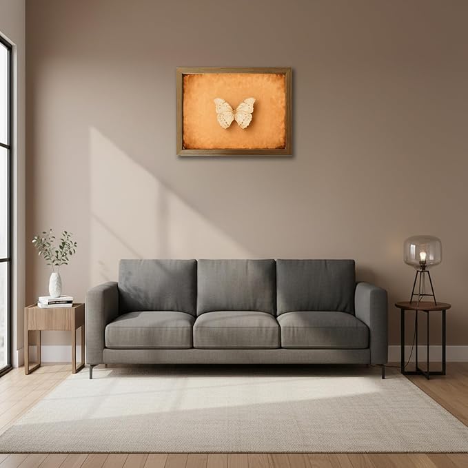 Vintage Butterfly Wall Art, Rustic Cottagecore Framed Canvas Print for Bedroom Bathroom Living Room, Moody Green Insect Artwork, Small 8x10 Wooden Frame Farmhouse Gallery Wall Decor