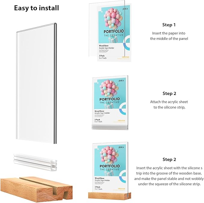 JDEA Acrylic Sign Holder with Wood Base 8.5x11 Inch Vertical and Slant Displays (2 Pack 8.5*11")