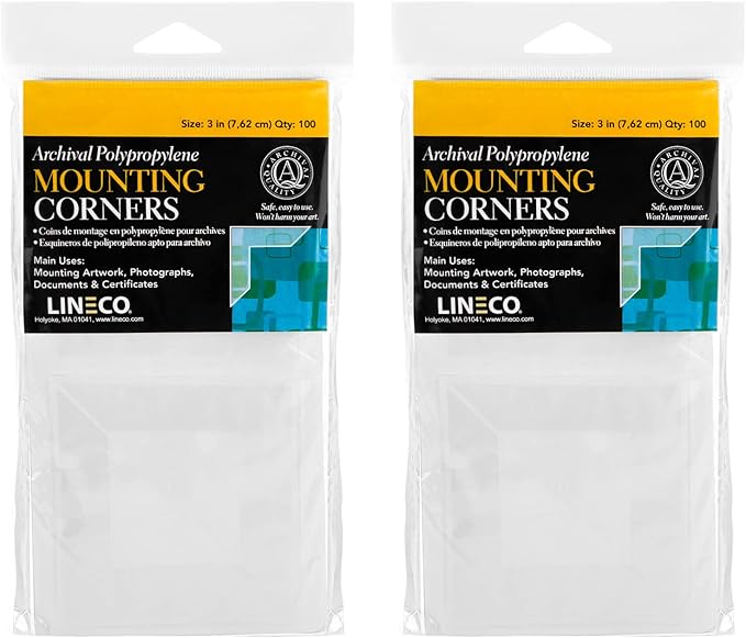 Lineco Polypropylene 3 Inch Full View Photo Mounting Corners. Easily Mount Your Art, Pictures, Craft, and Documents, Used for Scrapbooking, DIY, Displaying. Pack of 100, Set of 2.