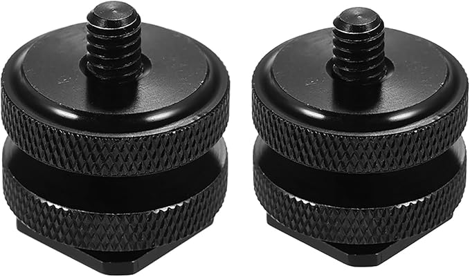 2-Pack Hot Shoe to 1/4"-20 Adapter - Converts Camera Flash Mount to Tripod Thread. Compatible with DSLR rigs, Lights & Accessories. Durable Aluminum Construction.