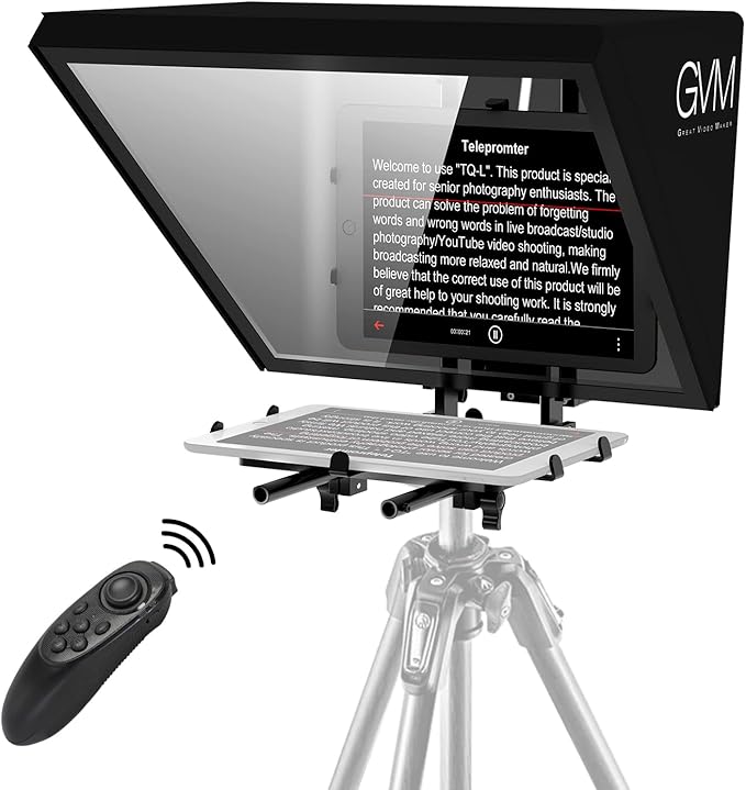 GVM Teleprompters for ipad Tablet DSLR Camera Portable 18'' Teleprompter Kit with Remote Control & App,Solid Aluminum Constructions,Colorless Spectroscope,Ultra HD Wide-Angle Lens