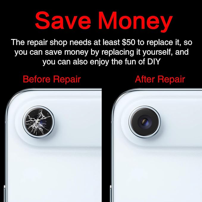 2PCS ASDAWN Back Rear Camera Lens Glass Replacement for iPhone Air 6.5 inch with Pre-Installed Adhesive, Back Lens Glass with Installation Manual + Repair Tool Set